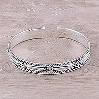 Sterling silver cuff bracelet, 'Om Delight' - Om Pattern Sterling Silver Cuff Bracelet from India