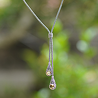 Citrine lariat necklace, 'Sacred Joyous Tears' - Classic Three-Carat Faceted Citrine Lariat Necklace