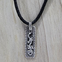 Men's sterling silver pendant necklace, 'Bold Dragon' - Sterling Silver Dragon Pendant Necklace for Men