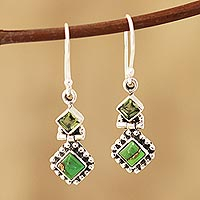 Peridot dangle earrings, 'Beautiful Delight' - Peridot and Composite Turquoise Dangle Earrings from India