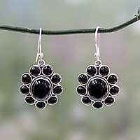 Onyx flower earrings, Night Drama