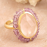 Gold-plated amethyst and rose quartz cocktail ring, Rose Oasis