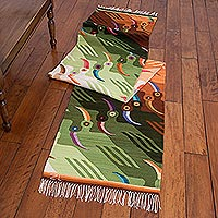 Wool rug, 'Toucan Tango' (2x10) - Hand Woven Long Runner Wool Rug with Toucans