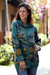 100% alpaca cardigan, 'Illusion' - Women's Knit Alpaca Wool Floral Cardigan in Teal from Peru