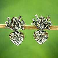 Sterling silver drop earrings, 'Root of Life' (.6 inch) - Handmade Heart Cacti Earrings (.6 inch)