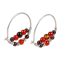 Multi-gemstone hoop earrings, 'Fearless Alignment' - Warm-Toned Multi-Gemstone Beaded Hoop Earrings