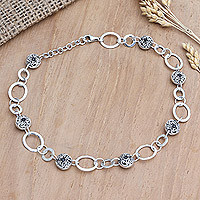 Anklet, 'Eureka Moment' - Hand Crafted Black Cubic Zirconia Link Anklet