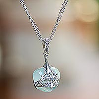 Chalcedony pendant necklace, 'Quiet Love' - Sterling Silver and Aqua Chalcedony Pendant Necklace