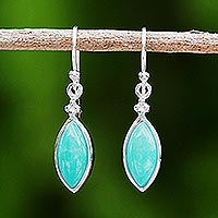 Rhodium plated amazonite dangle earrings, 'Knowing Eyes' - Rhodium Plated Amazonite Dangle Earrings from Thailand