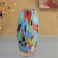 Handblown art glass vase, Carnival Confetti (9 inch)