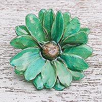 Natural aster brooch pin, 'Let It Bloom in Turquoise' - Natural Aster Flower Brooch in Turquoise from Thailand