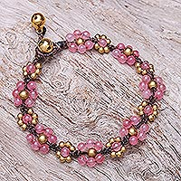 Quartz beaded macrame bracelet, 'Blooming with Love' - Pink Quartz Beaded Macrame Bracelet from Thailand