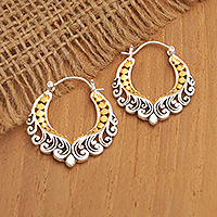 Gold-accented sterling silver hoop earrings, 'Island Soul' - Traditional 18k Gold-Accented Sterling Silver Hoop Earrings