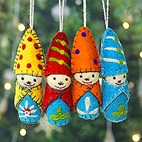 Wool felt ornaments, 'Snow Babies' (set of 4) - 4 Handmade Babies in Snowsuits-Themed Wool Felt Ornaments