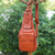 Leather backpack sling, 'Traveler Essence' - Adjustable 100% Brown Leather Backpack Sling from Thailand