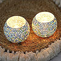 Glass mosaic tealight candleholders, Starry Dazzle (pair)