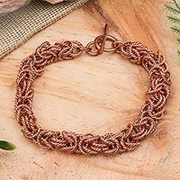Copper chain bracelet, 'Bright Twist' - Handcrafted Copper Rope Motif Chain Bracelet from Mexico