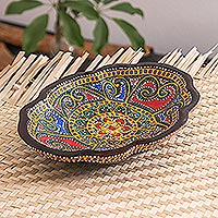 Wood decorative plate, 'Oval Bloom' - Oval-Shaped Wood Decorative Plate Hand-Painted in Thailand