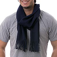 Mens 100% alpaca scarf, Midnight Blue