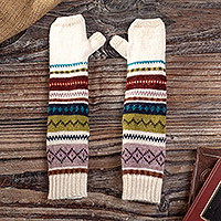 100% baby alpaca fingerless mittens, 'Among Colors' - Colorful Peruvian 100% Baby Alpaca Fingerless Mittens