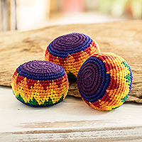 Cotton hacky sacks, 'Maya Colors' (set of 3) - Multicolored Cotton Hacky Sacks (Set of 3)