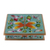 Reverse painted glass decorative box, 'Dragonfly World in Turquoise' - Turquoise Reverse Painted Glass Decorative Box from Peru