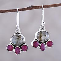 Labradorite and agate dangle earrings, Earth Aglow