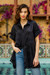Embroidered cotton blouse, 'Festive Black' - Chikankari-Embroidered Black Cotton Button-Up Blouse