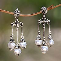 Cultured pearl chandelier earrings, Trinity in White