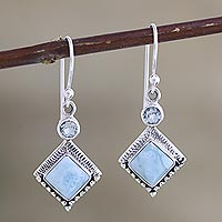 Larimar and blue topaz dangle earrings, Frosty Fusion