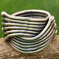 Sterling silver cocktail ring, 'Sterling Hug' - Hand Made Karen Sterling Silver Ring from Thailand