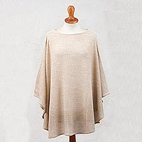 Alpaca blend poncho, 'Dreamy Warmth in Ivory' - Crocheted Alpaca Blend Poncho in Ivory from Peru