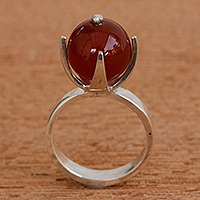 Agate single stone ring, 'Bloom of Determination' - High-Polished Modern Red Agate Single Stone Ring