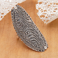 Sterling silver cocktail ring, Leaf Glam