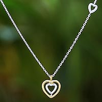 Gold accented sterling silver pendant necklace, 'Lovely Heart' - Heart-Shaped Gold Accented Sterling Silver Pendant Necklace