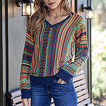 Geometric-Themed Knit Baby Alpaca Blend Pullover Sweater, 'Earthy Threads'