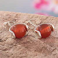 Carnelian stud earrings, 'Fire Dots' - Natural Carnelian & Sterling Silver Stud Earrings from Peru