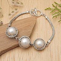 Mabe pearl bracelet, 'Ice Flowers' - Mabe Pearl and Sterling Silver Bracelet