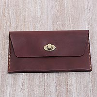 Leather clutch wallet, 'Mahogany Amplop' - Dark Brown Leather Minimalist Clutch Wallet