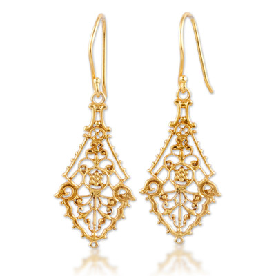 Gold-plated filigree dangle earrings, 'Gilded Age' - Traditional 22k Gold-Plated Filigree Dangle Earrings