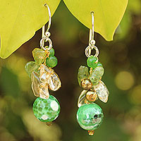 Pearl and peridot cluster earrings, 'Verdant Love' - Handcrafted Thai Dangle Earrings