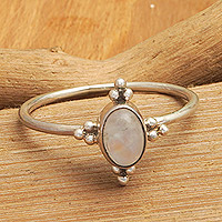 Rainbow moonstone single stone ring, 'My Harmony' - Classic Rainbow Moonstone Single Stone Ring Crafted in Bali