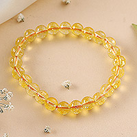 Citrine beaded stretch bracelet, 'Souls of Joy' - Inspirational Round Citrine Beaded Stretch Bracelet