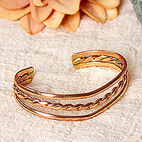 Copper cuff bracelet, 'Fortunate Deity' - High-Polished Copper Cuff Bracelet Crafted in Mexico