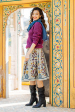 Embroidered cotton skirt, 'Worldly Charm' - Embroidered Floral and Leaf Cotton Skirt with Mirror Beads