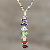 Gold-plated multi-gemstone pendant necklace, 'Chakra Stones' - Gold-Plated Multi-Gemstone Pendant Necklace from India