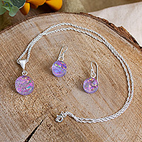 Dichroic art glass jewelry set, 'Wisteria World' - Round Wisteria Dichroic Art Glass Jewelry Set from Mexico