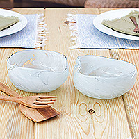 Handblown glass dessert bowls, 'Heavenly Flavors' (pair) - Pair of White Handblown Glass Dessert Bowls from Mexico