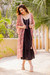 Viscose blend kimono, 'Luminous Lines' - Floral Orange and Fuchsia Viscose Blend Kimono with Sequins