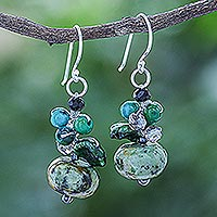 Multi-gemstone beaded earrings, 'Spring Moss' - Multi Gemstone Dappled Green Beaded Dangle Earrings